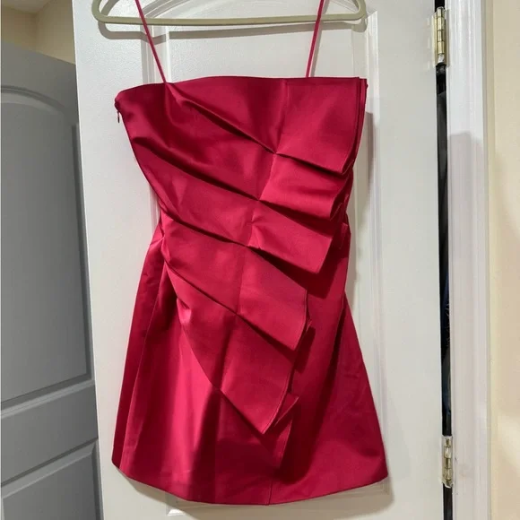 A.L.C. Talita Strapless Ruffle Mini Dress Fuchsia Pink Satin NWOT - Picture 5 of 11